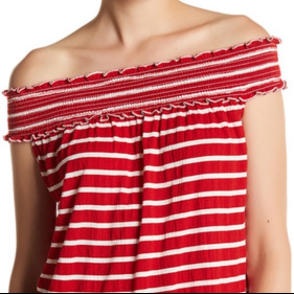 NWT Red & White Stripe Off the Shoulder Top - Picture 3 of 4